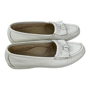 SAS White Leather Tassel Loafers Comfort Shoes 9 Slim FLAW